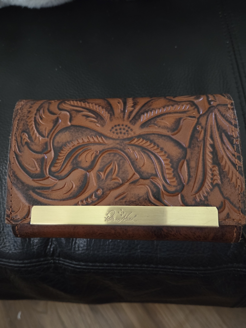 Patricia NASH tooled Leather Wallet with Brass Accent